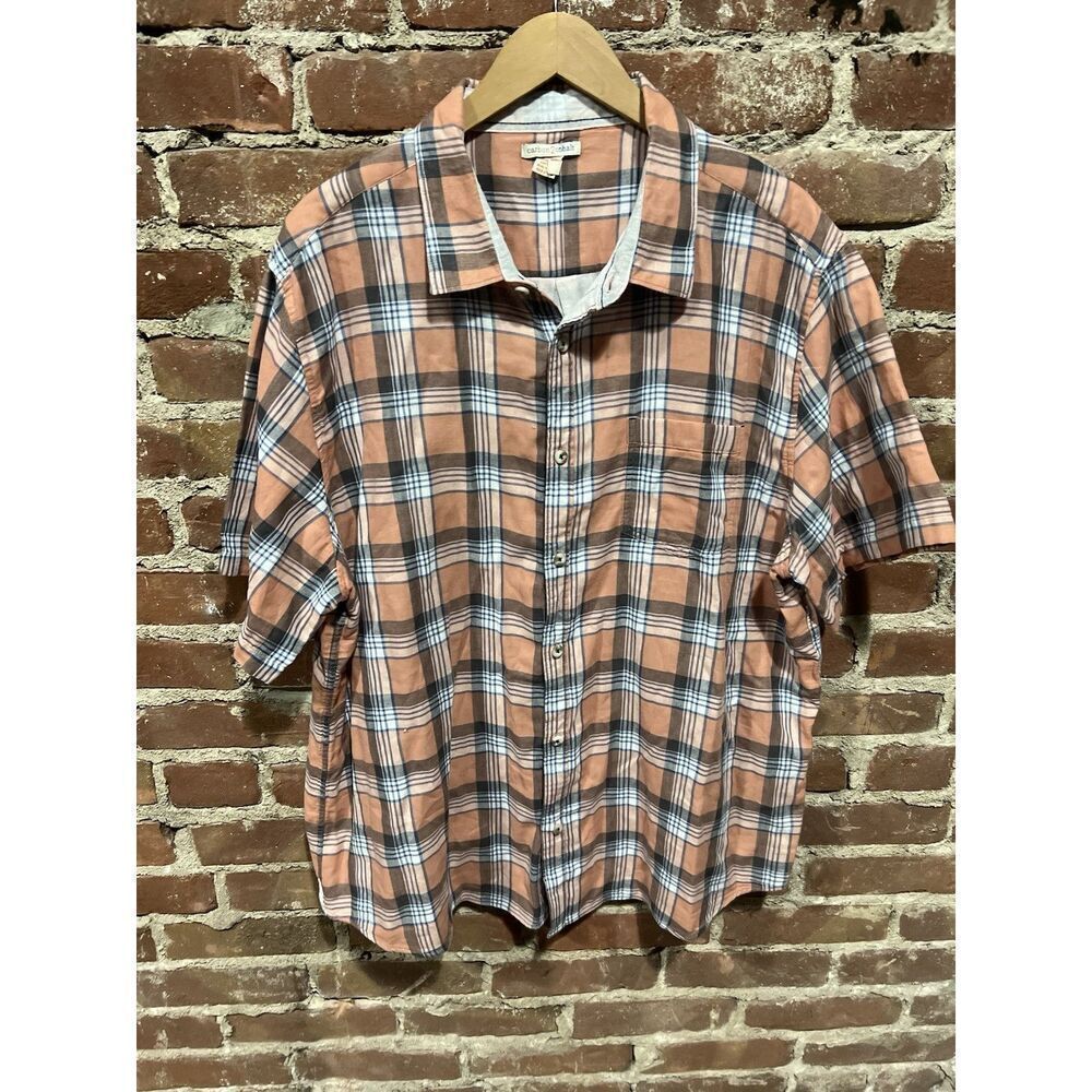 Carbon 2 Cobalt Shirt Mens XXL Gray & Orange Bonfire Plaid Button Up
